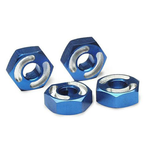 HEXAGONES DE ROUES 14MM-T6 ALU ANODISES BLEU + GOUPILLES (4) (4954X)