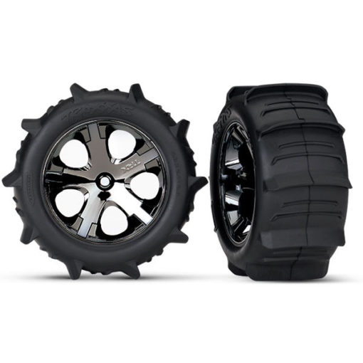 ROUES MONTEES COLLEES CHROMEES NOIRES PNEUS PELLE ARRIERE (2) (3776)