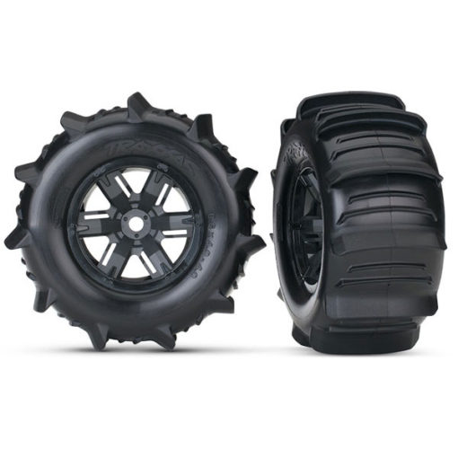 ROUES MONTEES COLLEES X-MAXX NOIRES PNEUS PELLE (2) (7773)