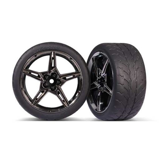 ROUES ARRIERE MONTEES COLLEES JANTES CHROME NOIRES  2