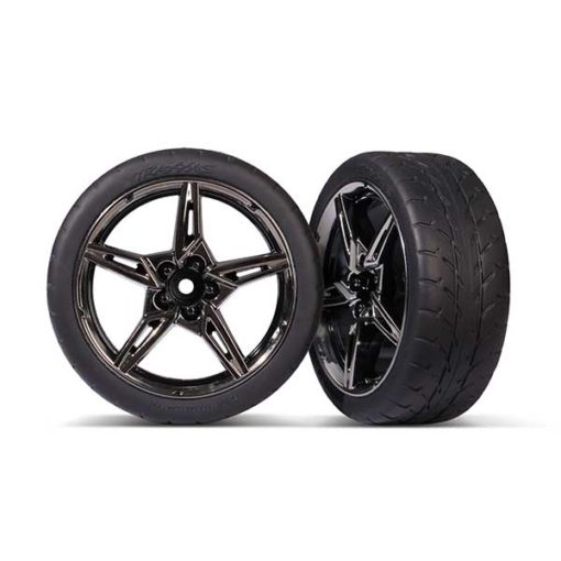 ROUES AVANT MONTEES COLLEES JANTES CHROME NOIRES  2