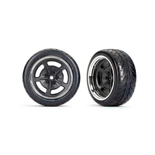 ROUES ARRIERE MONTEES COLLEES JANTES CHROME NOIRES  2